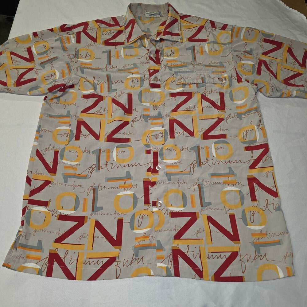 Vintage Platinum Fubu All Over Graphic Print Short Sleeve Button Down Shirt